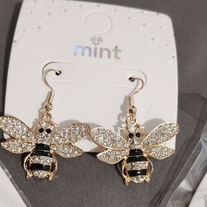 Mint Gold and Black Bee Earrings